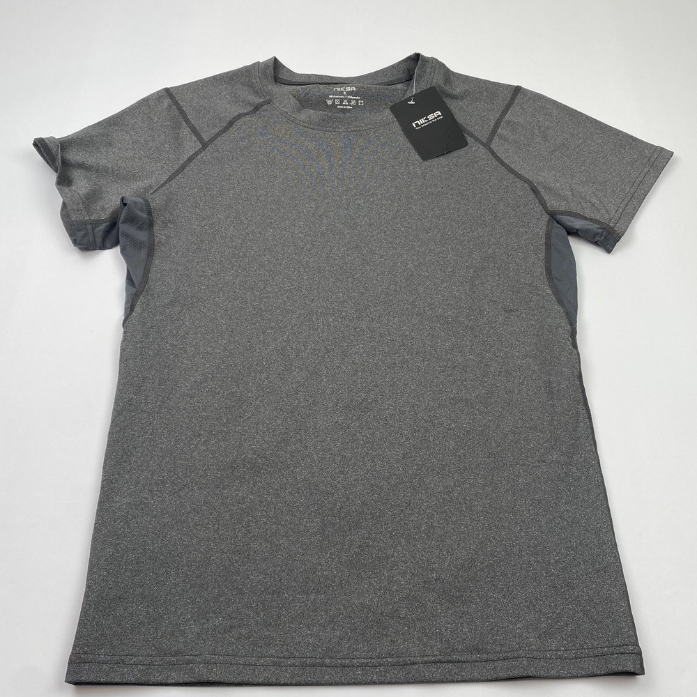 Niksa Shirt Mens Small Gray Athletic Performance Running Short Sleeve T-Shirt
